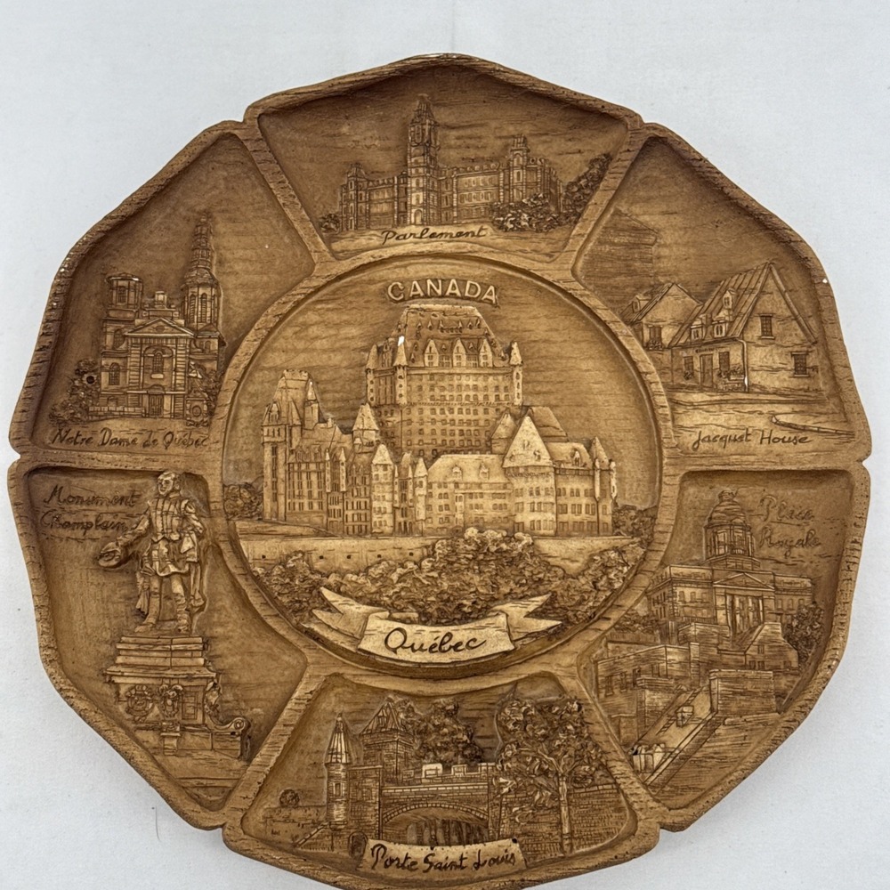 Vintage Carved Resin 3D Wall Plate Quebec Canada 9" Collector